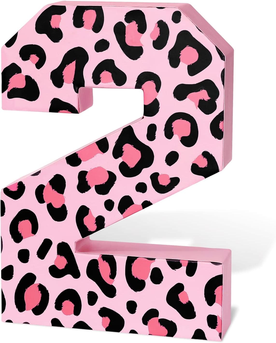 Two Wild Birthday Decorations Girl, 2nd Leopard Pink Party Supplies Number 2 Cheetah Photo Props for Cake Smash Centerpiece Safari Animals Theme Freestanding Paper Mache Sign