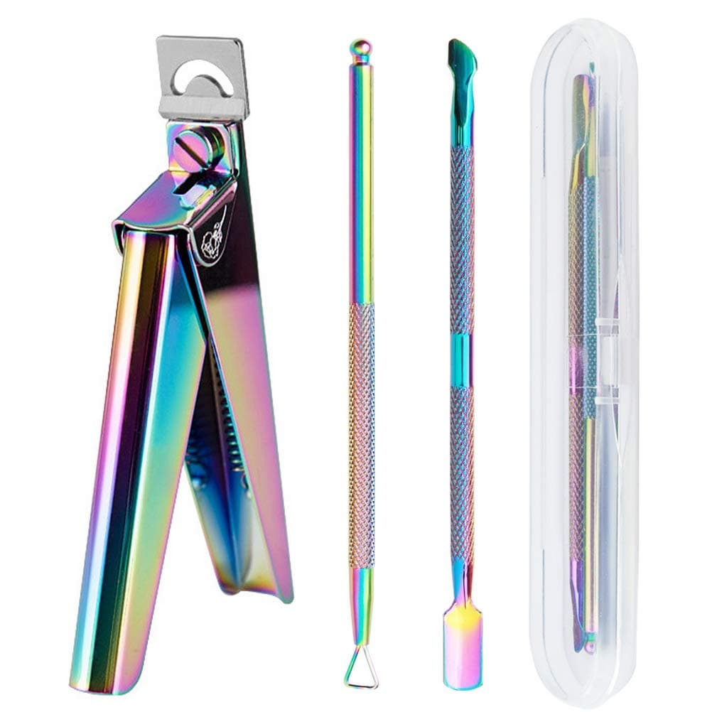 Professional Acrylic Nail Tips Clippers, Nail Tip Cutter with Cuticle Pusher Peeler for Acrylic Nails Pedicure Sharp Home DIY Use (Rainbow Color)