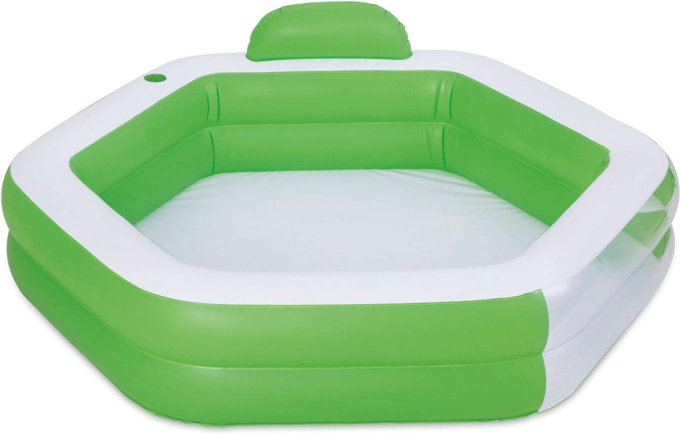Summer Waves 6.6ft x 6.6 ft x 18.25in Inflatable Hexagon Pool w/Cup Holder