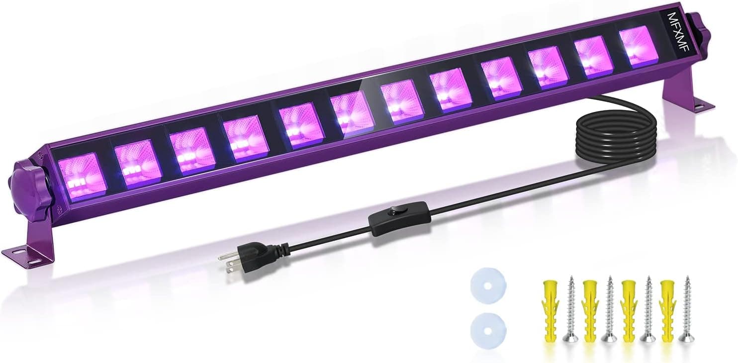 MFXMF 33W LED Black Light Bar, LED Blacklight with Plug&Switch&5ft Power Cord, UVA Level 385-400nm Party Lights, Black Lights for Glow Party, Body Paint, Game Room, Stage Lighting
