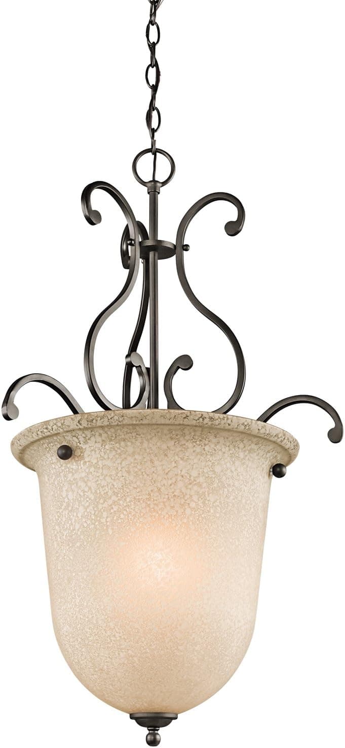Kichler 43229OZ 1-Light Foyer Fixture with White Scavo/Light Umber Glass, Olde Bronze Finish