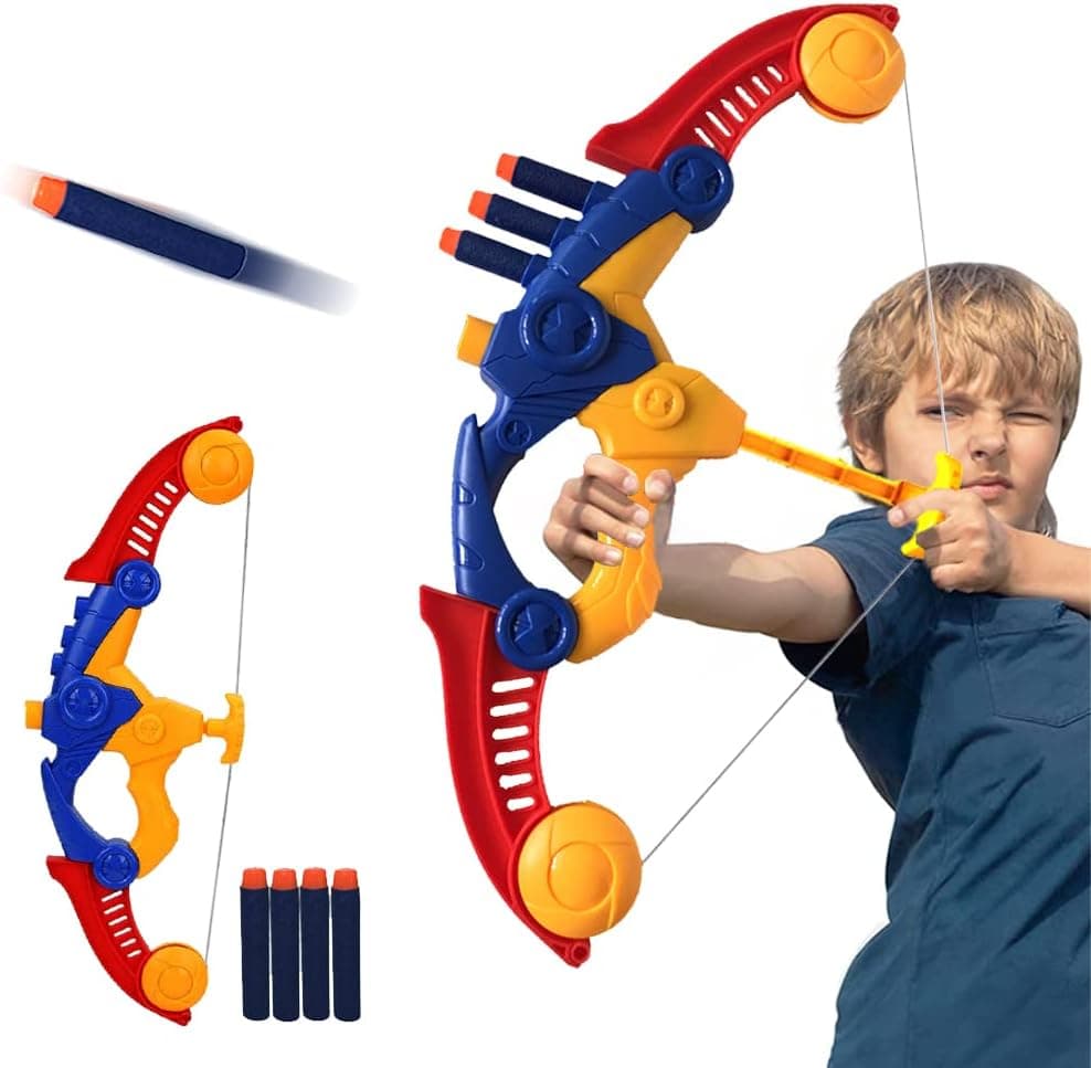 Soft Arrow Bow Set for Kids Beginner, Easy Foam Archery Kit for Starters, with 4 Soft Darts Arrows, Safe Outdoor Indoor Shooting Games Activity for Toddler Boys Girls (Red)