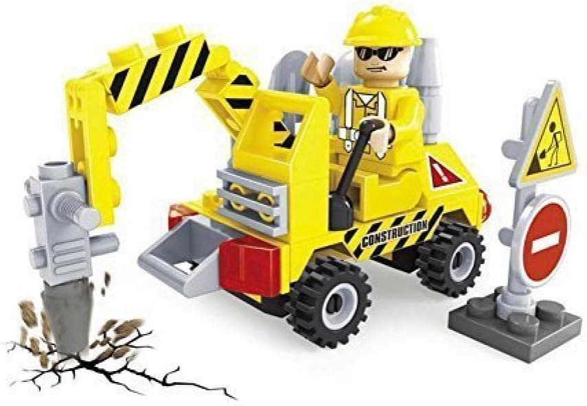 Ausini Construction City Tractor Hammer-Drill with Action Figure Building Bricks 70pc Educational Blocks Set – Great Gift for Children