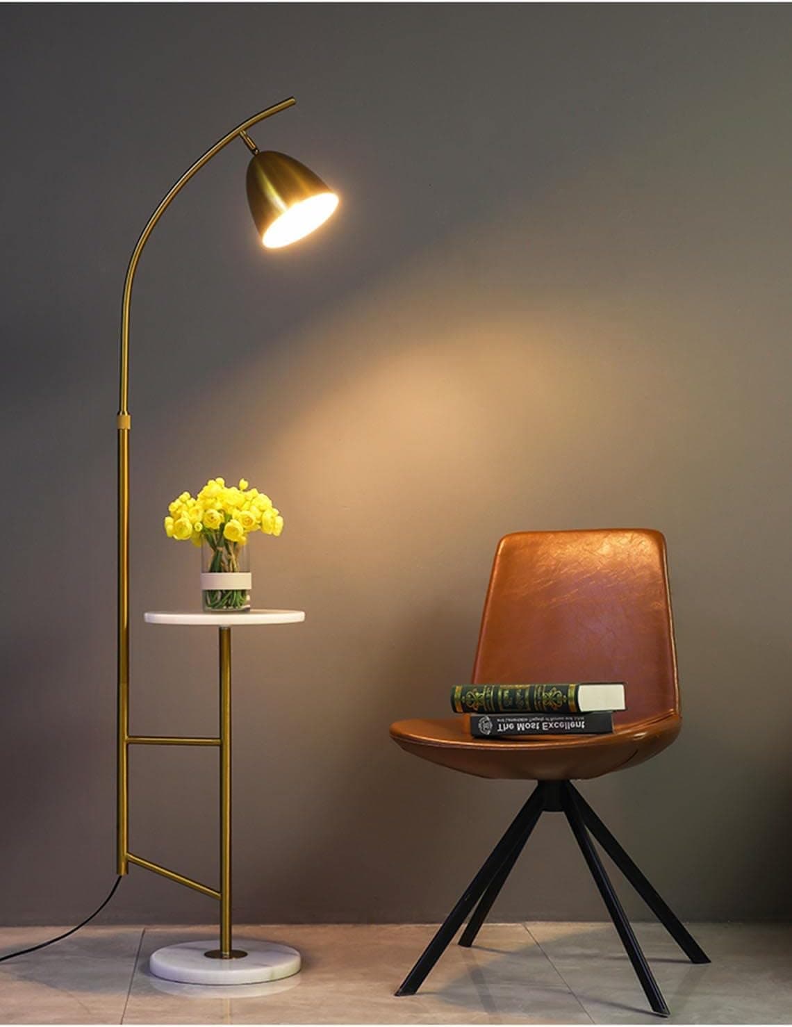 MichiDeco Modern Floor Lamp, Functional Bedside Lamp, Stylish Floor Lamp for Bedroom, Living Room or Office (with Marble Table)