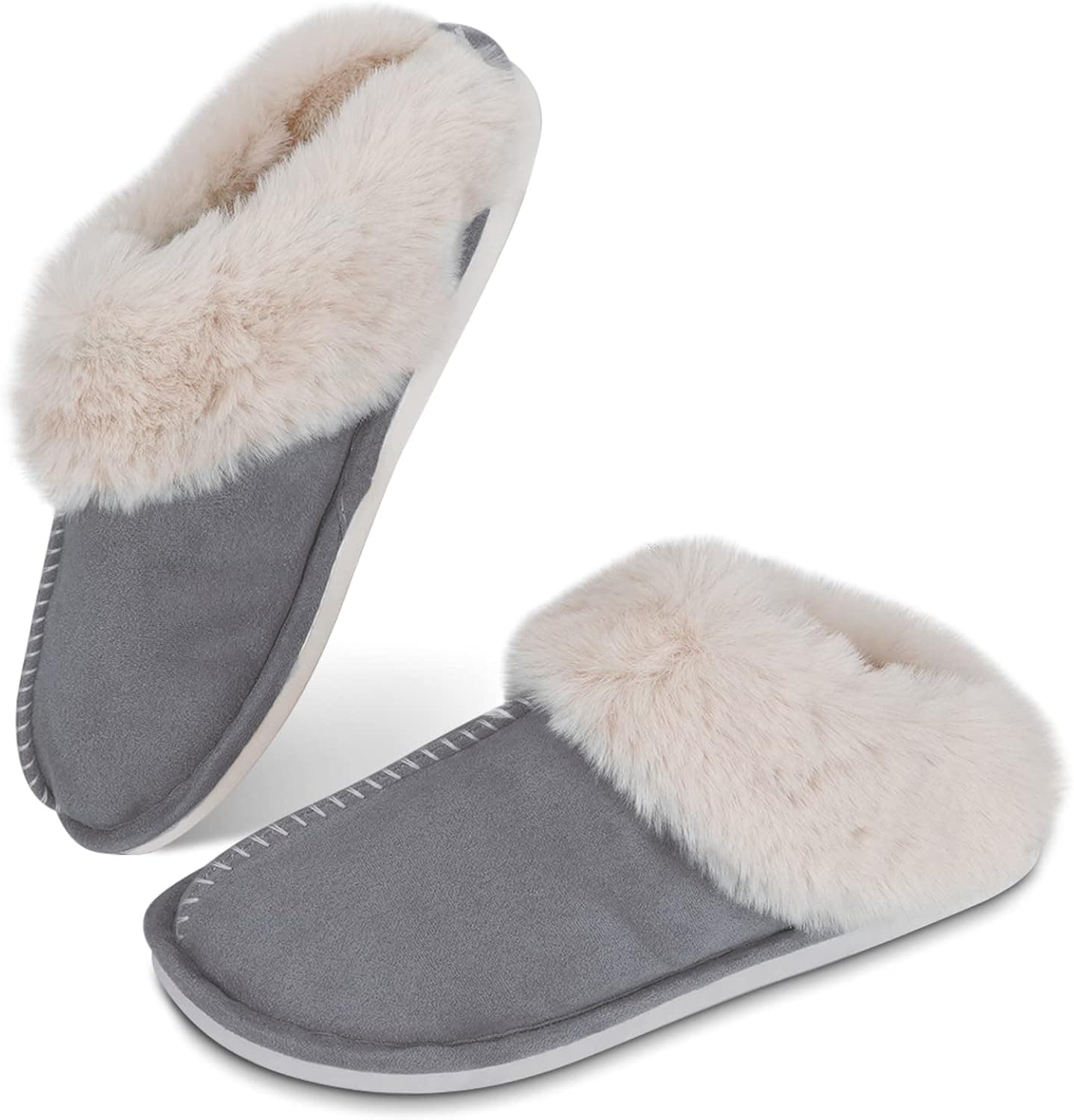 NEDLEDK Women's Slippers Memory Foam Fluffy Slip on Faux Fur Slippers Anti-Slip Soft Plush Winter Warm House Slippers
