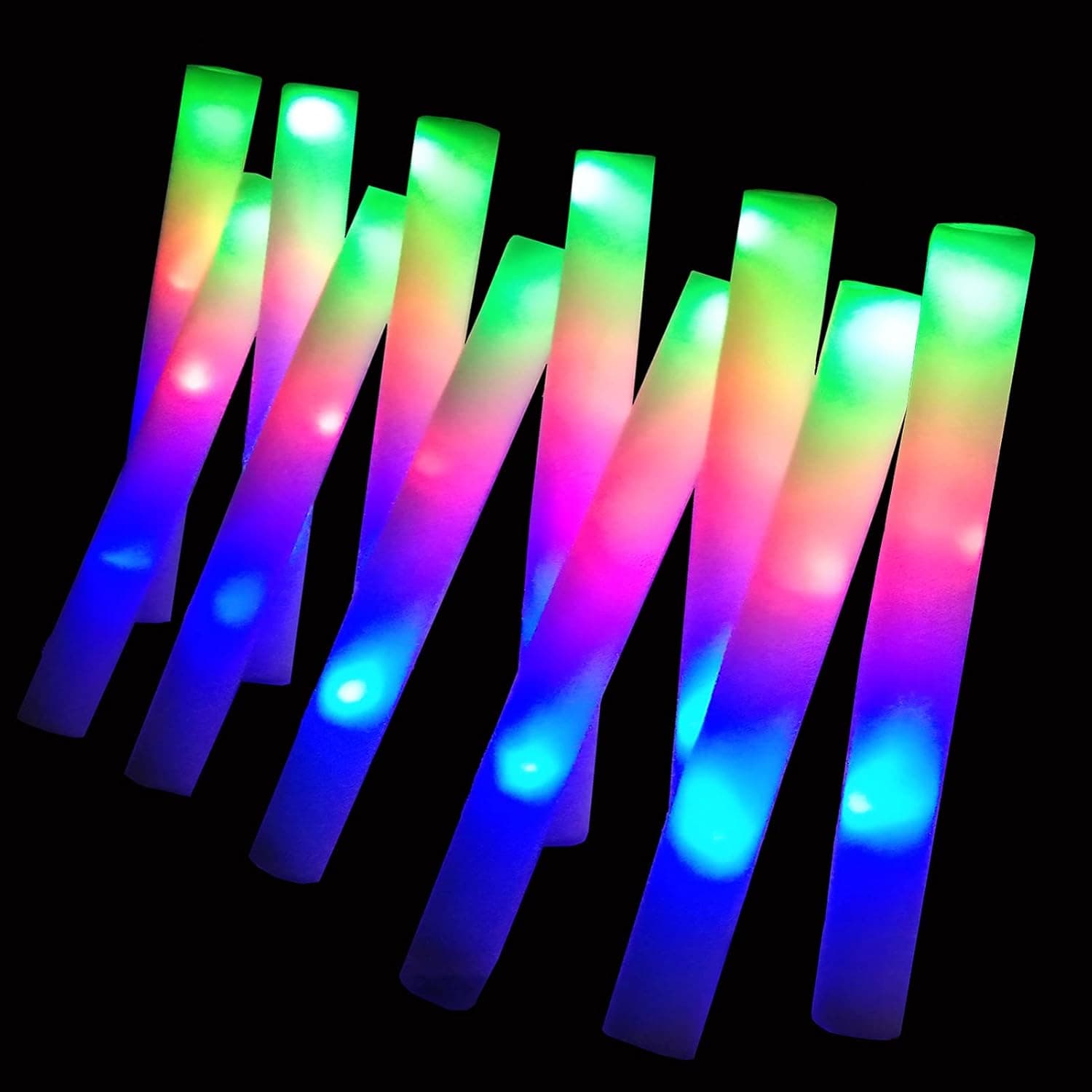 Bylaotrs 32 PCS Foam Glow Sticks Bulk,3 Modes Flashing LED Light Sticks Glow in The Dark Party Supplies Light Up Toys for Parties,Weddings,Concerts,Christmas,Halloween