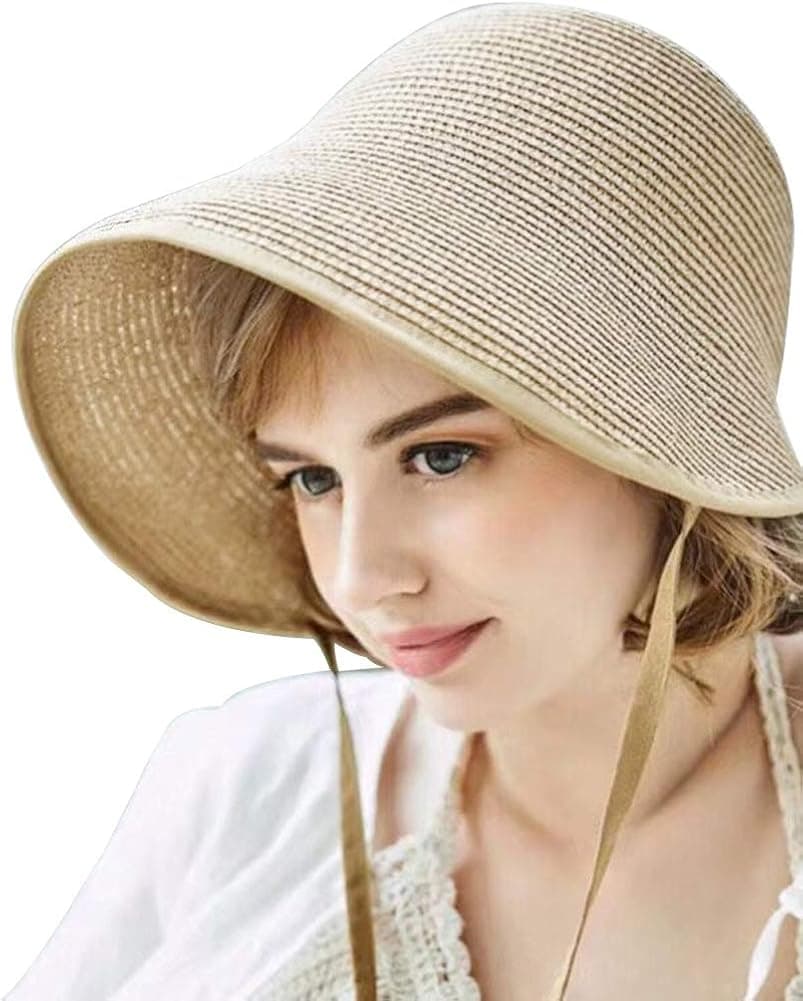 Comhats Beach Summer Straw Sun Hat for Women UV Protection UPF Visor Fashion Outdoor Fishing Ladies Beige
