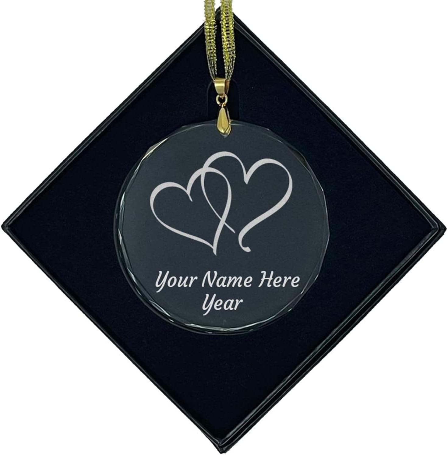 LaserGram Christmas Ornament, Twin Hearts, Personalized Engraving Included (Round Shape)