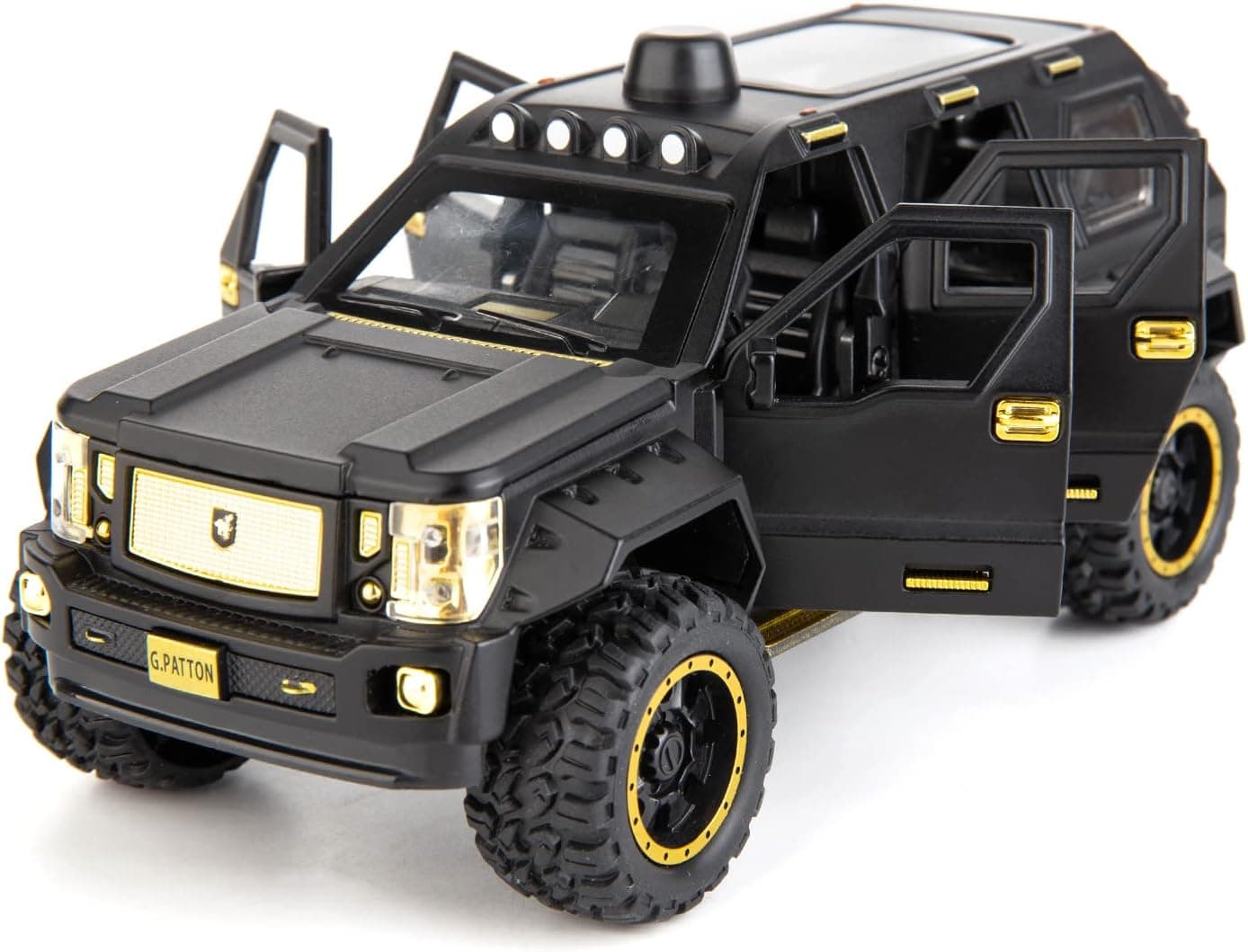 BDTCTK Compatible for 1:24 G.Patton Car Model, Diecast Pull Back Car Toy car, Doors Open, Light and Sound, Boys Toys Kids Adults Gifts Black