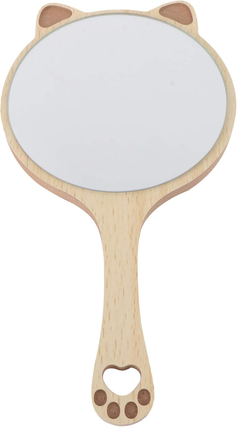 Cabilock Wood Makeup Mirrors Handheld Cat Paw Portable Mirrors Personal Vanity Cosmetic Wooden Mirror for Students Girls Ladies