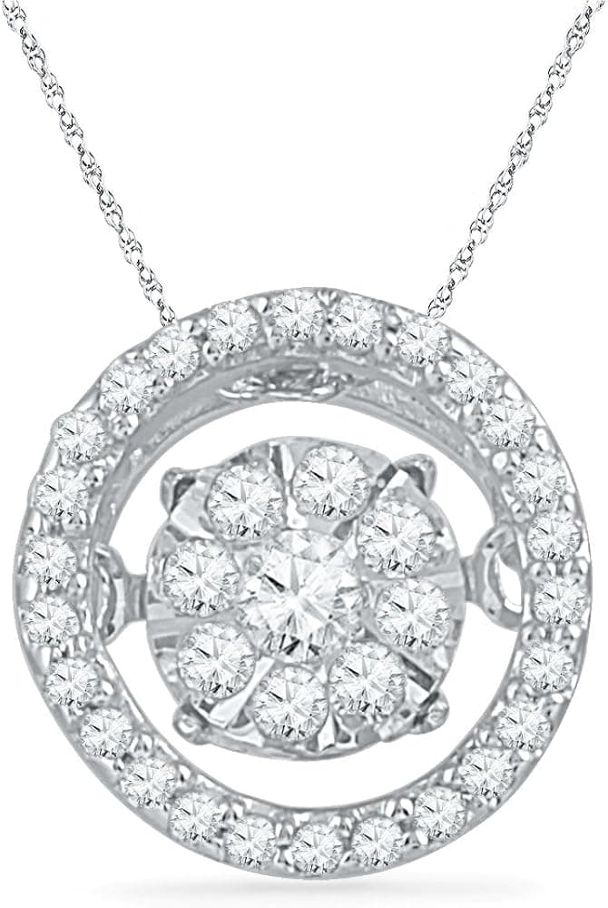 DGOLD 10KT White Gold Round Diamond in Motion Circle Pendant (1/6 cttw)