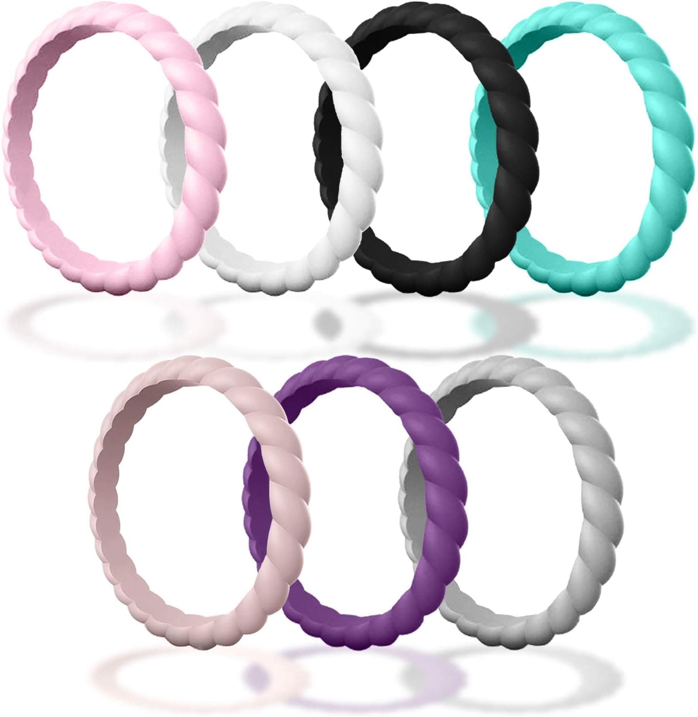 Made for Her Stackable Silicone Wedding Ring for Gym Sports Outdoor Women, Durable Rubber Band… (Sand-Pink, White, Purple, Smoke-Grey, Royal-Black, Turquoise, Light-Pink, 8.5-9 (18.9mm))