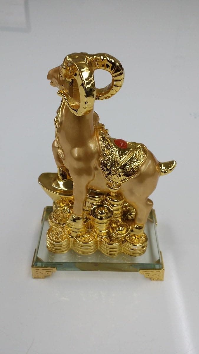 Feng Shui Chinese Goat Statue, All Gold Color