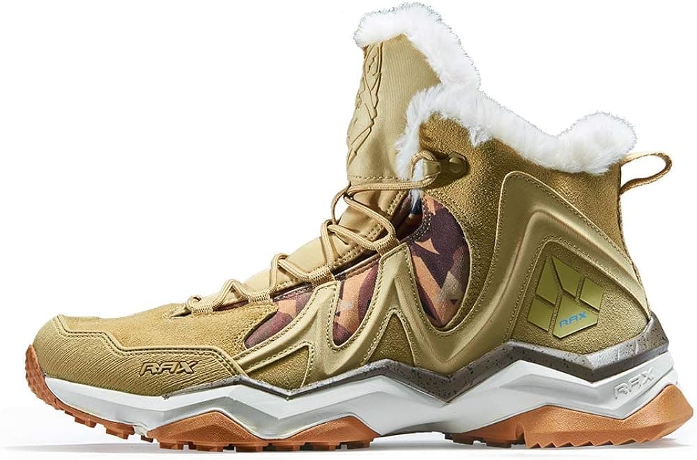 RAX Men's Warm Snow Boots Outdoor Fur Lining Winter Hiking Shoes Anti-Slip Lightweight Sneaker