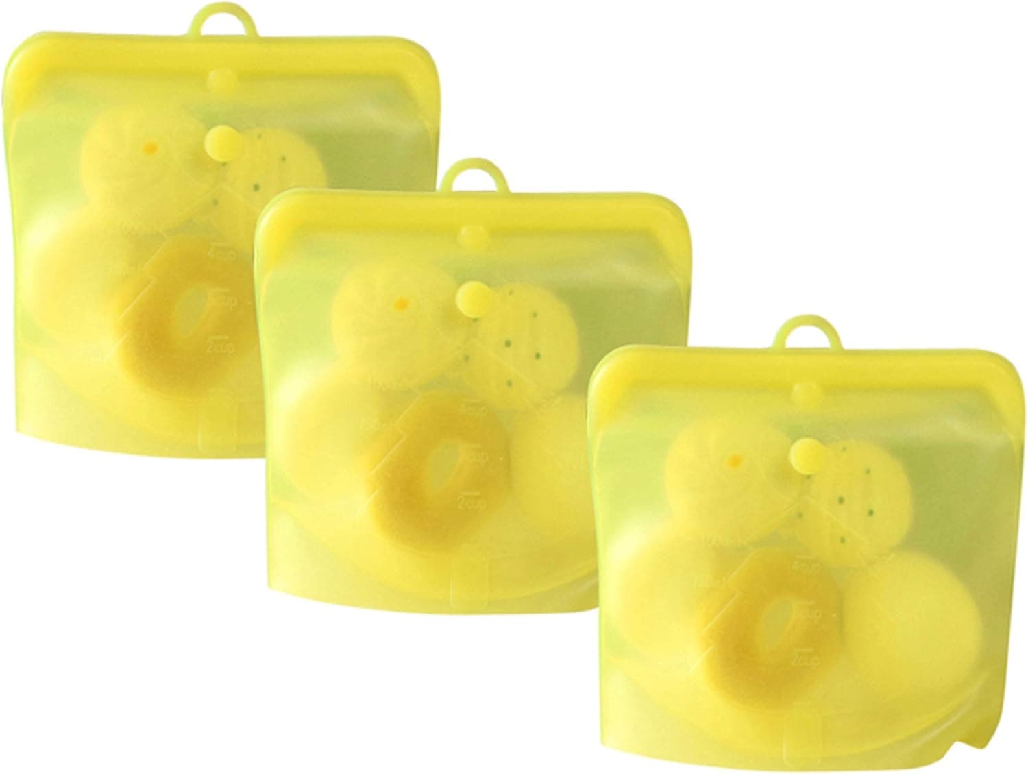 Reusable Food Storage Bags, Food Grade Silicone, Cook, Store, Freeze, Microwave Safe, Airtight, Set of 3, 32oz (Yellow)
