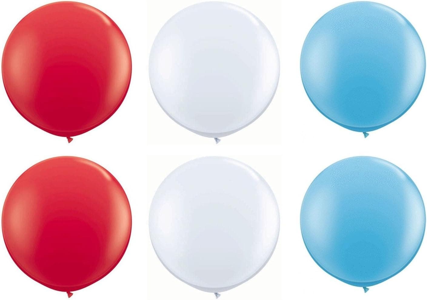 ZIYAN 36 Inch Giant Latex Balloon (Premium Helium Quality) Pkg/6 (Red, White, Blue, Two of Each Color)