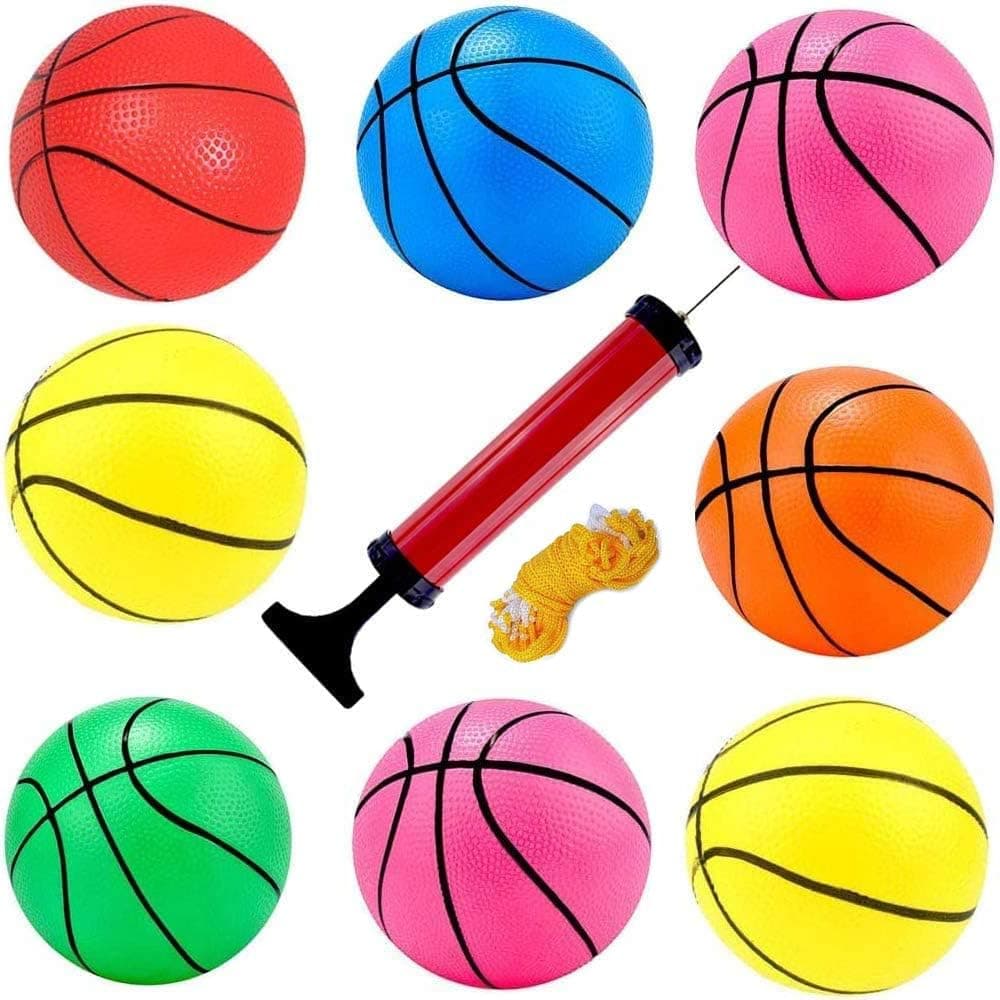 Jinhua Yiyan 6 Inches Mini Basketballs 8 Balls Assortment with Pump and Mesh Bag Colorful Kids Mini Toy Rubber Basketball for Kids, Teenager Toy Basketballs Indoor and Outdoor