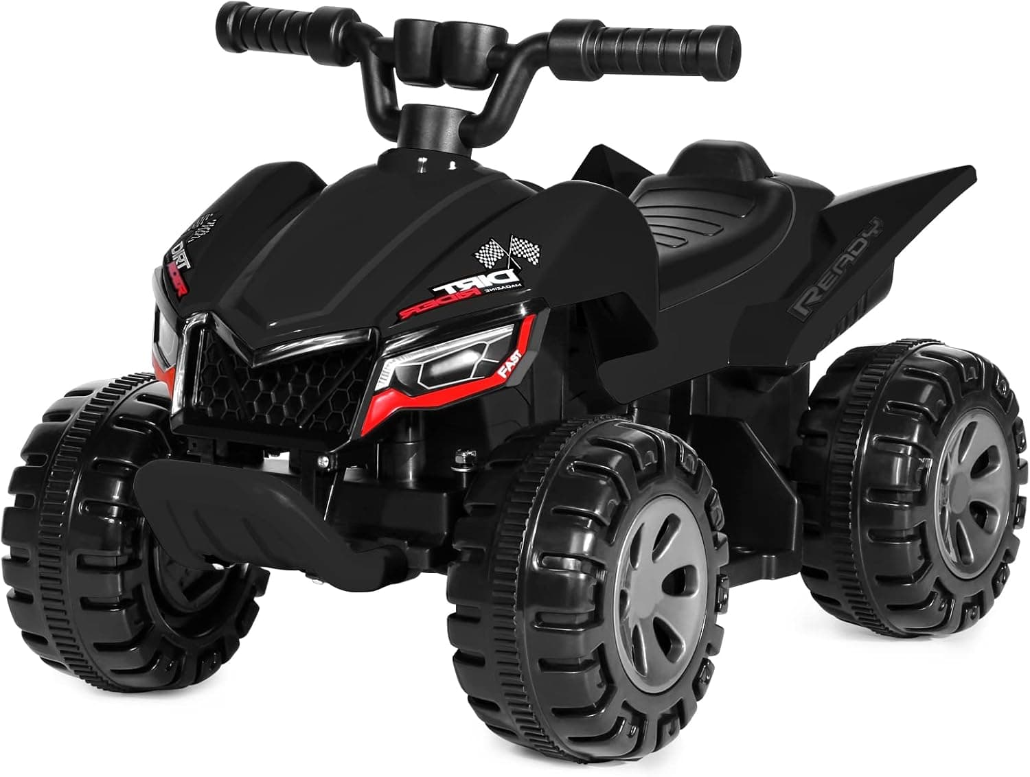 TEOAYEAH 25W Toddlers ATV, Wireless Music, 6V Battery Powered Electric ATV, Rear Motor Ride on Toys, DIY Sticker, Push Button Drive System (Black)