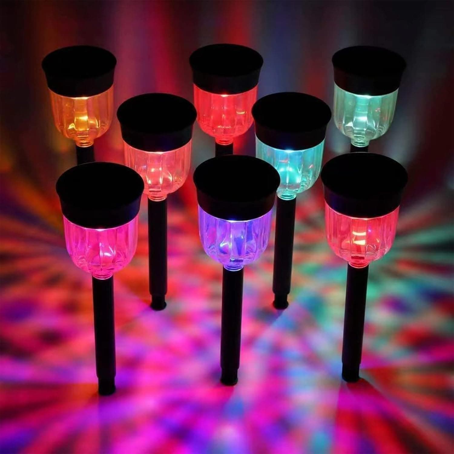 YoungPower Solar Pathway Lights, LED Solar Light Outdoor Color Changing Solar Garden Lights Waterproof Auto On/Off Multi Color Sun Powered Landscape Lighting for Garden Walkway, 8P