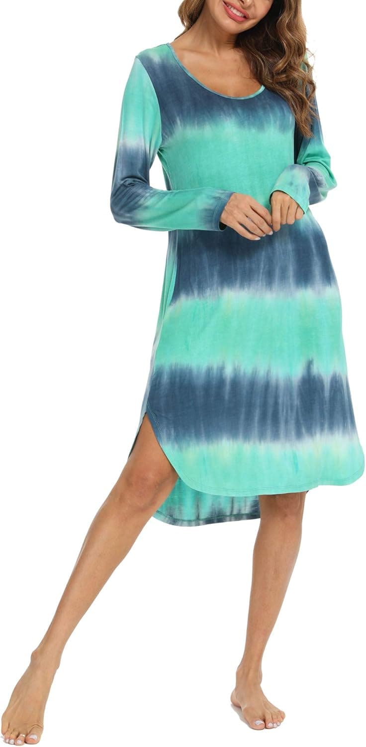 TIKTIK Long Sleeve Winter Nightgowns for Women Soft Long Sleep Shirts Sleepwear Plus Size S-4XL