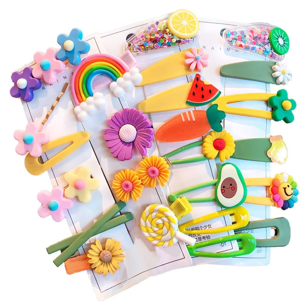 Baby Girl's Hair Clips Cute Hair Accessories Colorful Rainbow Flower Fruit Dessert Patterns Barrettes For Baby Girls Teens Toddlers, Assorted styles, 24pcs pieces Pack (Style8)