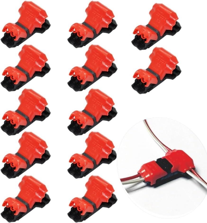 GRIVER Quick Splice Wire Connectors,No Wire-stripping Required (12PCS T Type 2-Pin Connectors, Suitable for 22-18AWG Wires)