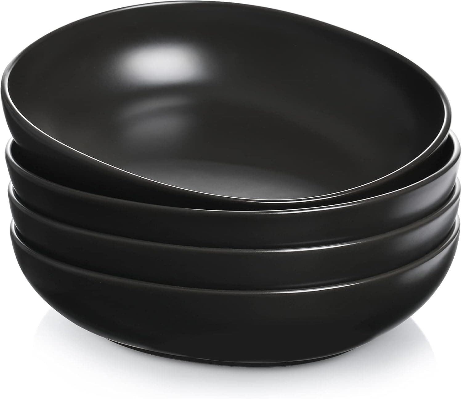 Teocera Pasta Bowls, Salad Bowls Set, Large Serving Bowls, 50 Ounce Porcelain Matte Black Bowls Set of 4 - Square Design, Microwave Dishwasher Safe