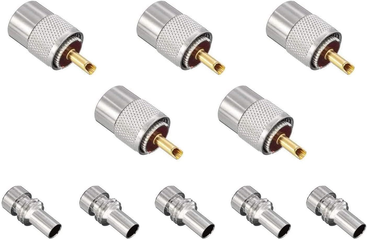 5 Pack UHF PL259 Solder Connector Plug with Reducer for RG8x, RG8, RG59, LMR-400, RG-213 Coaxial Coax Cable，Teflon Material 50ohm Low Loss RFAdapter Compatiable with Ham Radio Antenna (5-Pack)