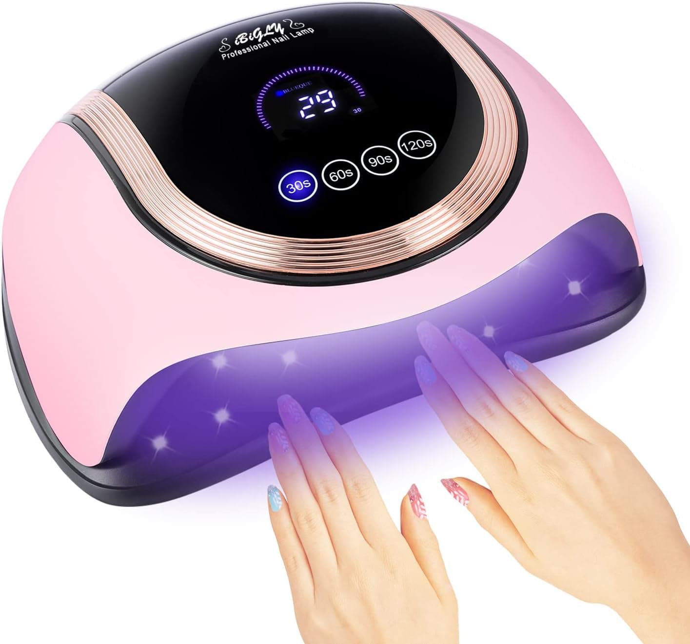 BEENLE UV LED Nail Lamp for Double Hands, 180W UV Light Nails Gel Nail Dryer with 60 Lamp Beads, Autor Sensor and 4 Timers LCD Display, Professional UV lamp Gel Nails for Salon and Home Use (Pink)