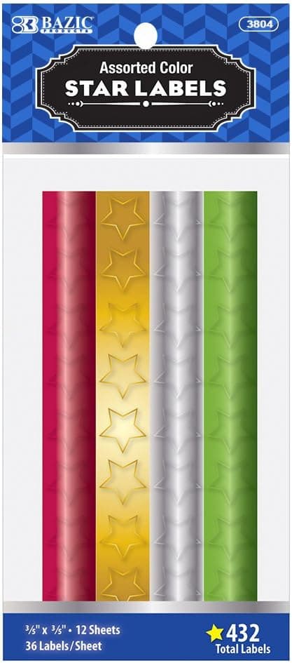 BAZIC Assorted Color Foil Star Label (432/Pack) (Case of 24)