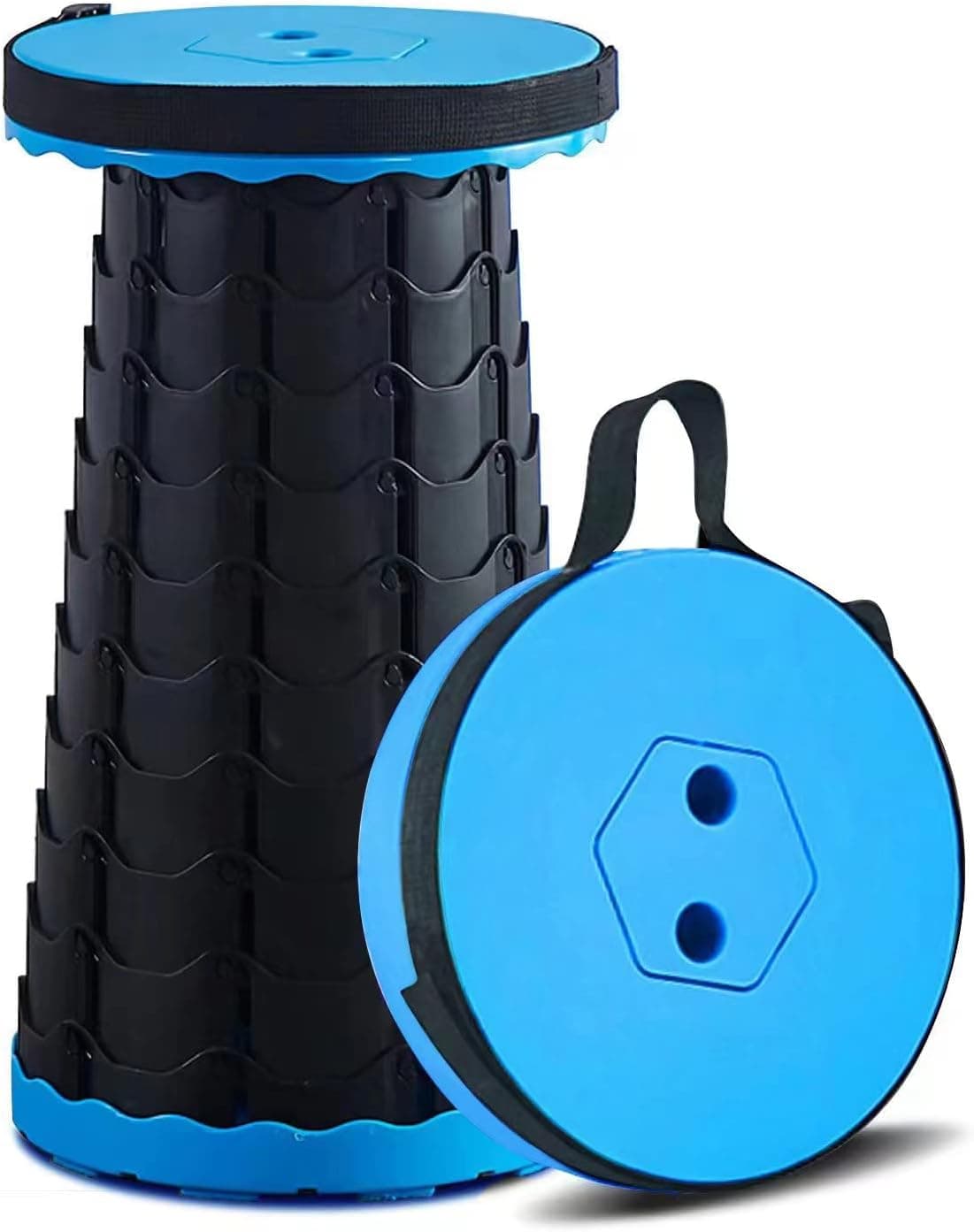 YSTseven Portable Collapsilble Stool, Retractable Stool for Adults,Upgranded Folding Camping Seats with Load Capacity 400lbs Adjustable Heavy Telescopic Stool for Hiking Fishing BBQ Blue