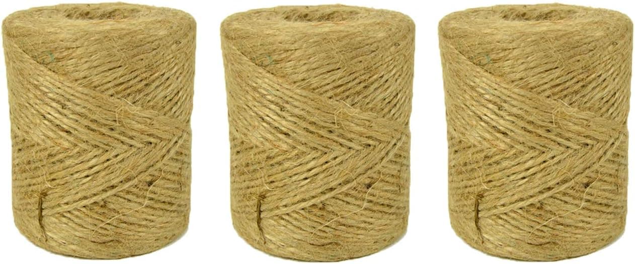 Natural Jute Twine String for Crafts 1200 Ft - 3 Rolls - 2ply Art and Crafting String - DIY Craft Projects - Gift Wrapping Rope - Rustic Wedding Decor - Macrame - Crafting
