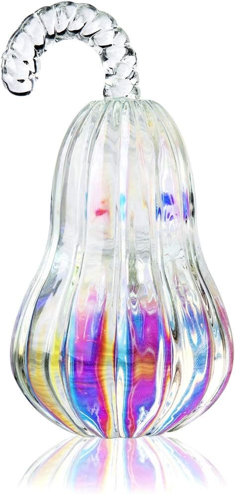 QFkris Hand-Blown Glass Pumpkin Figurine, 4.5x2.3 inches, Table Accent for Home Decor Fall Harvest, Glass Collectible Figurine (Gray)