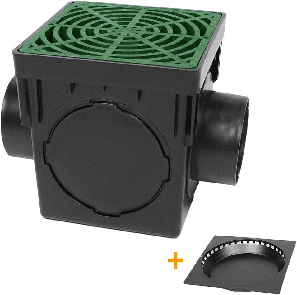 StormDrain 12-in. Square Catch Basin and Green Grate Drain Box Kit with Debris Trap Filter