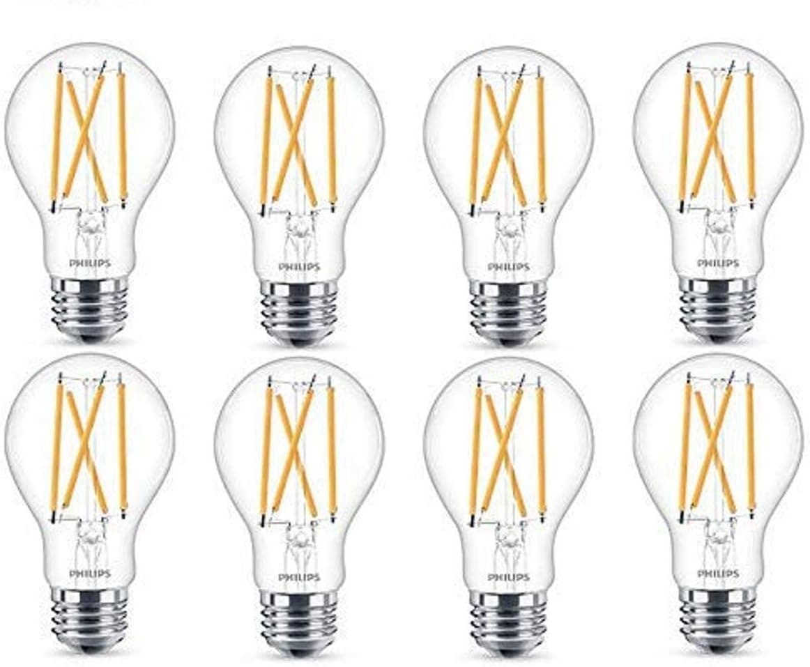 Philips LED 550236 Classic Glass Non-Dimmable A19 Light Bulb: 800-Lumen, 5000-Kelvin, 8.8 Watt, E26 Base, Daylight, 8-Pack,White