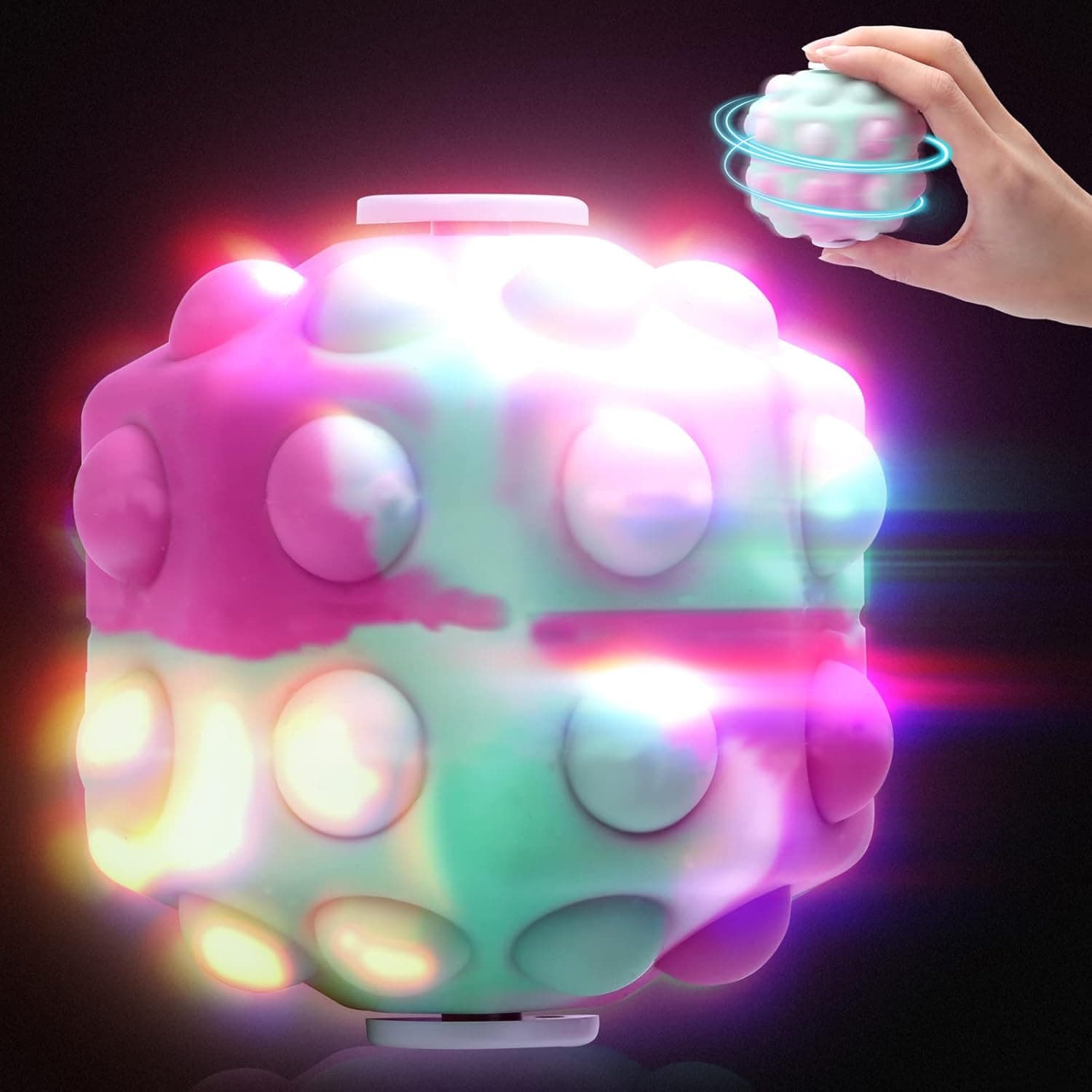 2pcs 3D Pop Ball Fidget Toy, Pop Fidget Stress Balls Glow in The Dark, Push Pop Bubble Squeeze Ball Fidget Spinners, Rainbow Poppet Ball Cheap, Fidget Sensory Balls Novelty Toys Gifts