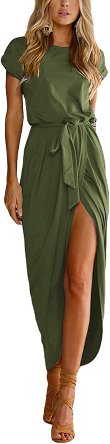 YOINS Summer Maxi Dresses for Women Casual Loose Long Dress Short Sleeve Split Kaftan Bohemian Dress