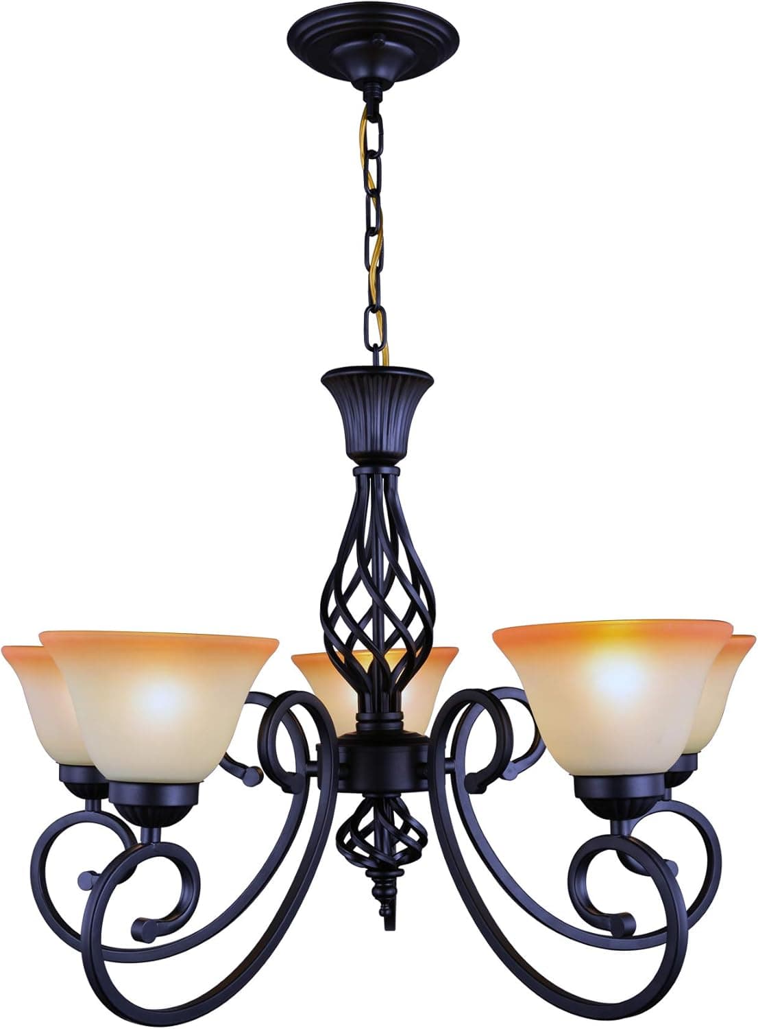 Yiweer 30 Inch Traditional 5 Light Chandelier,Antique Black Hanging Light,Shades Glass,Adjustable Direction,Warm Color (5-Light Chandelier)