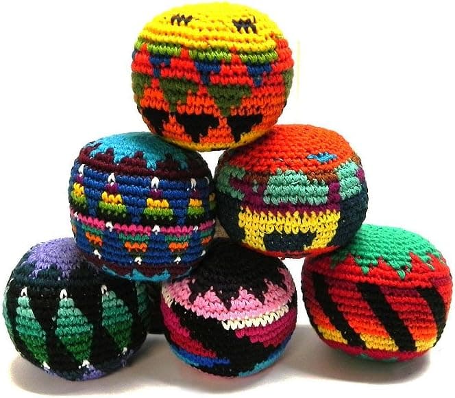 Mia Jewel Shop Multicolored Crochet Assorted Geometric Pattern Hacky Ball Foot Bag Kick Sack - Handmade Gifts Tribal Guatemalan Toys - Wholesale Set of 3, 6, 12, or 24