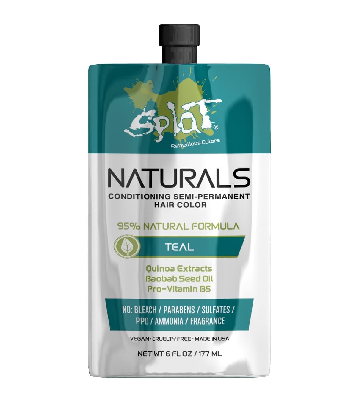 Splat Naturals, Semi-Permanent Teal Hair Dye : 100% Vegan, Cruelty-Free, No Bleach Required, Free of Ammonia, PPD, Parabens & Sulfates - 6 Oz