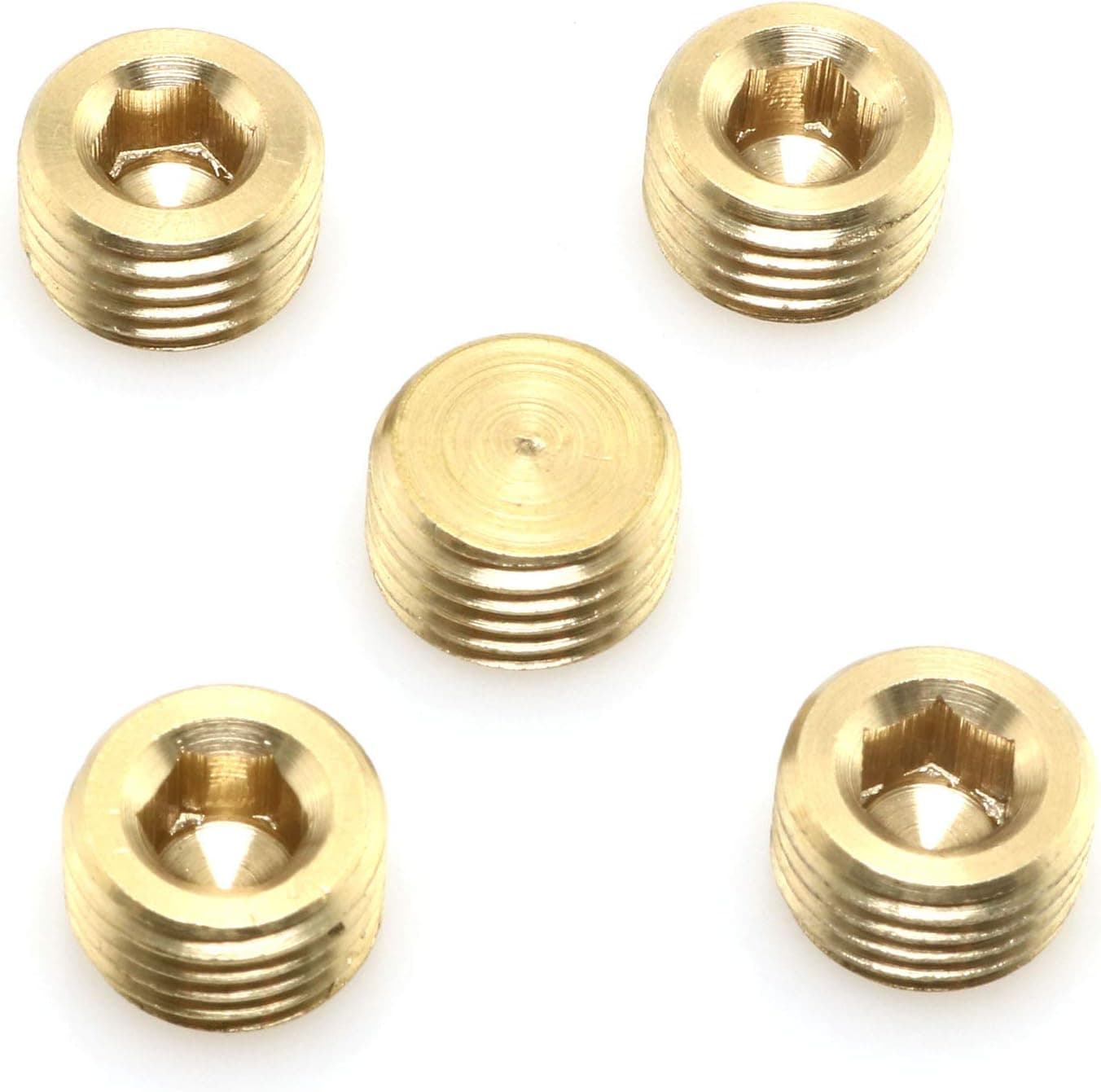 DGZZI 5pcs Gold Tone Brass Pipe Fitting, Hex Counter Sunk Plug, 1/4 Inch NPT Male Pipe