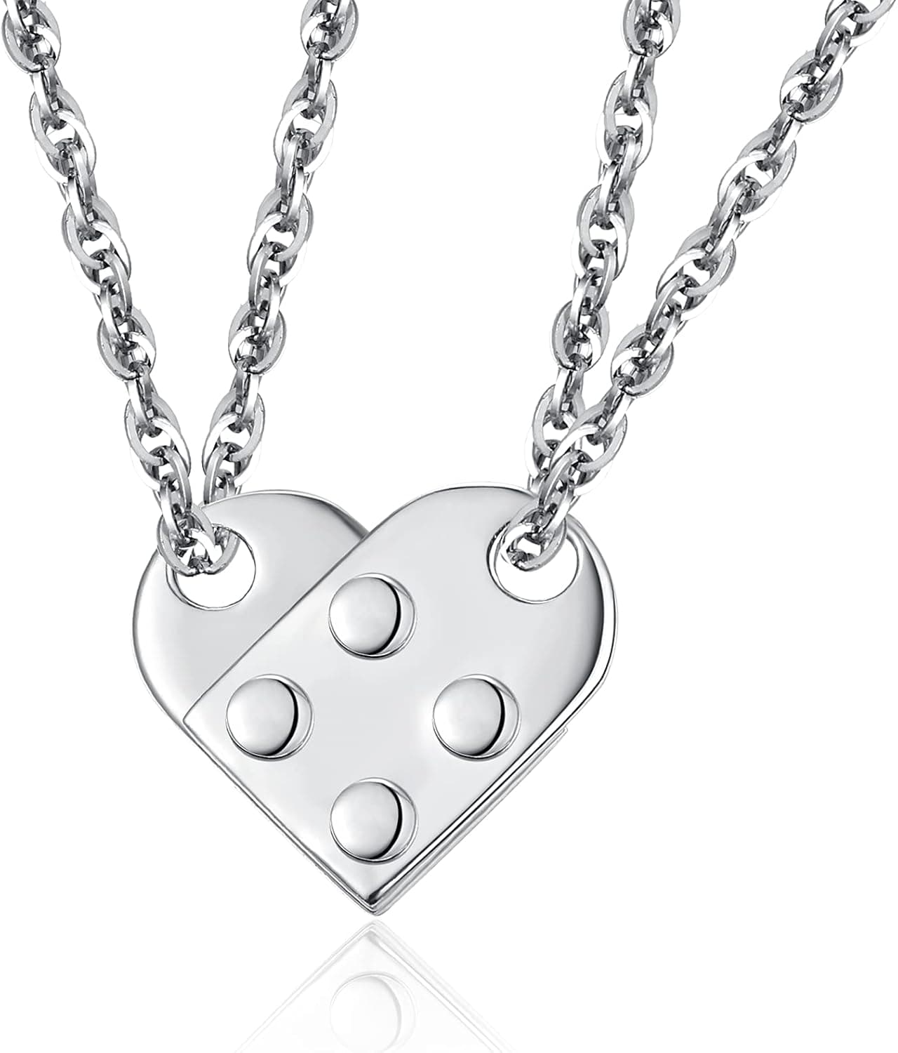 TANGPOET Brick Necklace for Couples Sterling Silver Heart Brick Pendant Necklace Friendship Jewelry Christmas Gifts for Women Men Friend Her