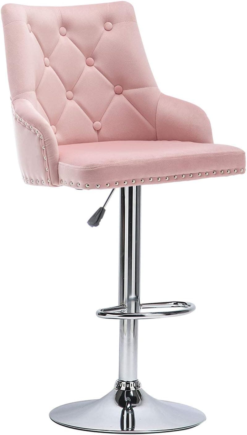 TITISKIN Modern Bar Chairs, Counter Height Velvet Bar Stools with Back and Arms, Adjustable Swivel Bar Chairs for Kitchen Dining Room Breakfast Chairs, Pink