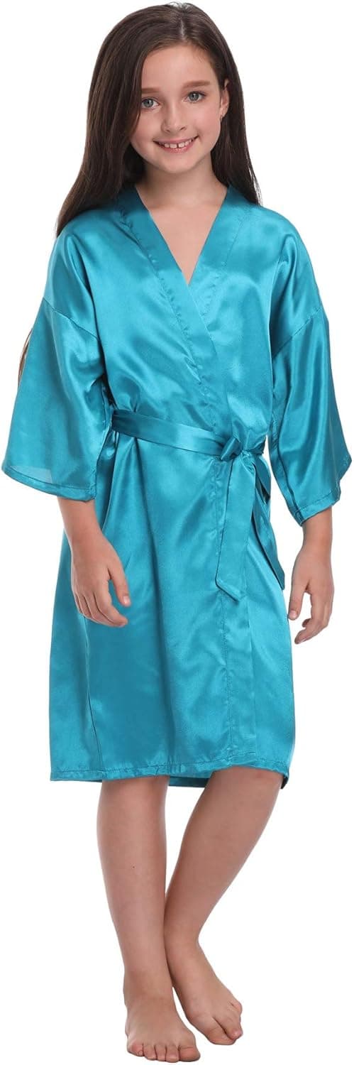 Super Shopping-zone Girls Floral Satin Robes for Spa Party Flower Girl Robes Toddler Wedding Silk Robes