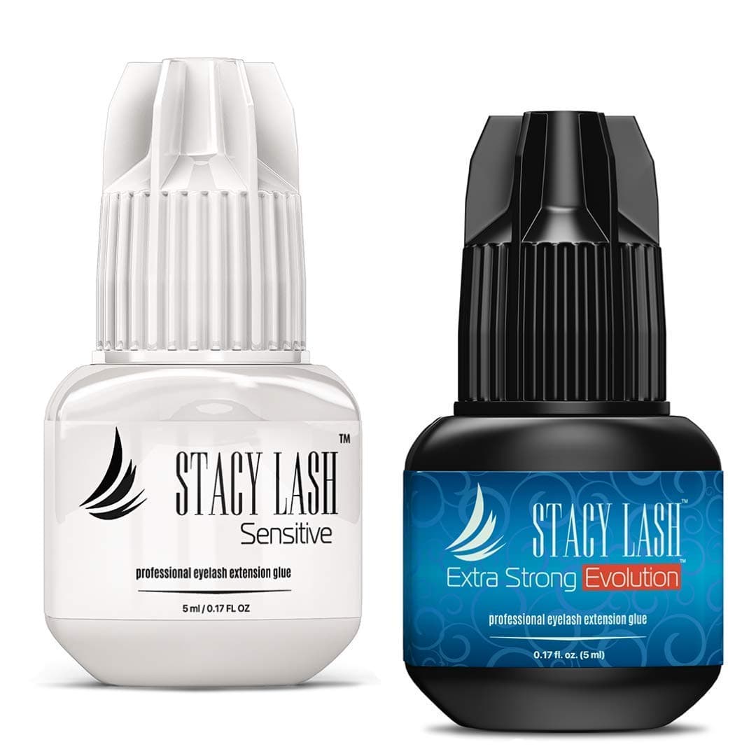 Extra Strong Evolution Eyelash Extension Glue Stacy Lash + Sensitive 5 ml/Fast Drying time/Best Retention/Maximum Bonding/Professional Use Only Black Adhesive/Low Fume/Individual Semi-Permanent