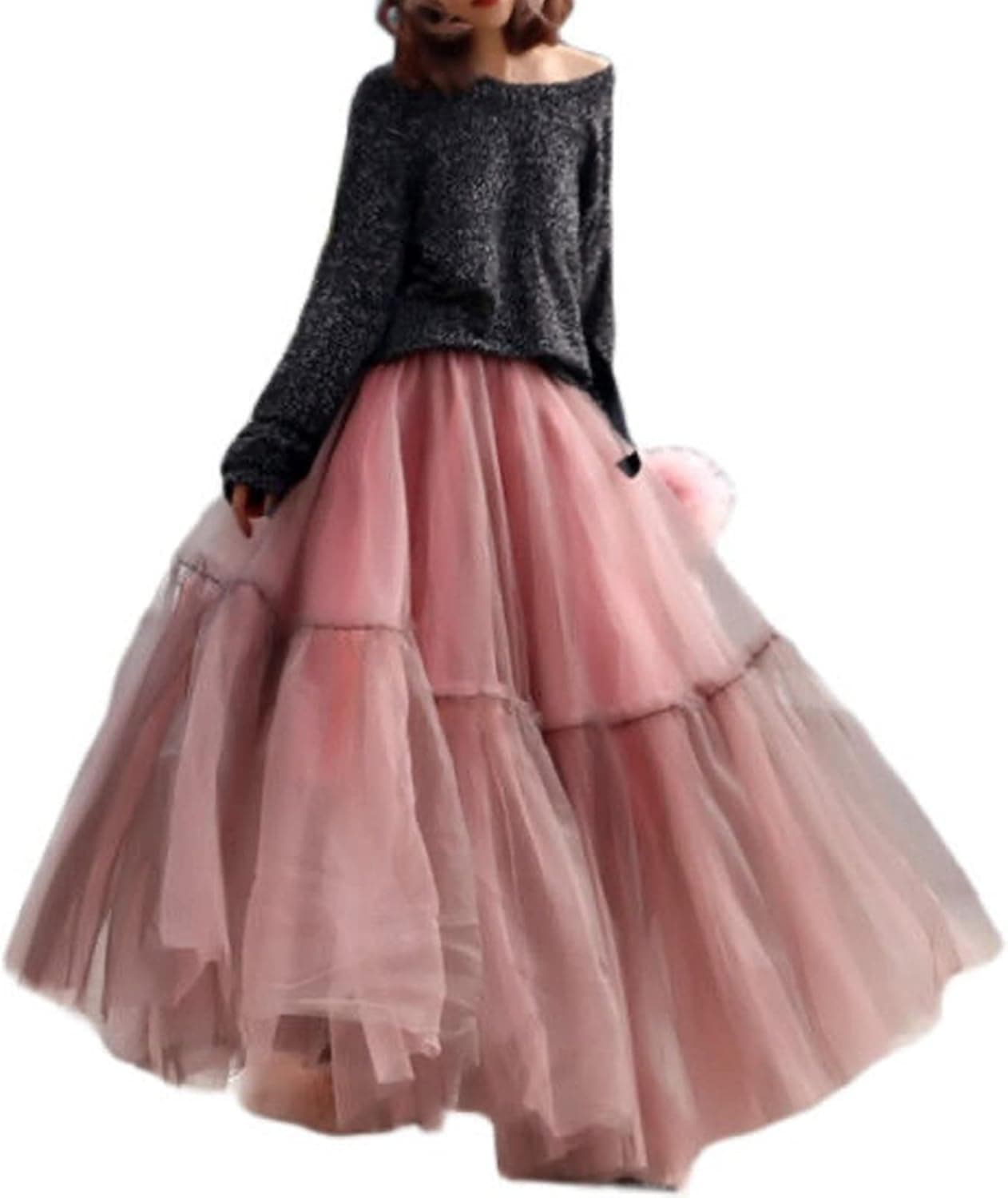 Tulle Skirt for Women Elastic High Waisted Layered Skirt Floor Length Mesh A Line Maxi Skirt Party Prom Long Skirt