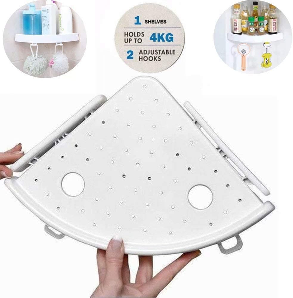 XHSP Corner Shelf Triple Wall Corner Mount Storage Holder Rack with Hooks Easy to Install for Bathroom Kitchen