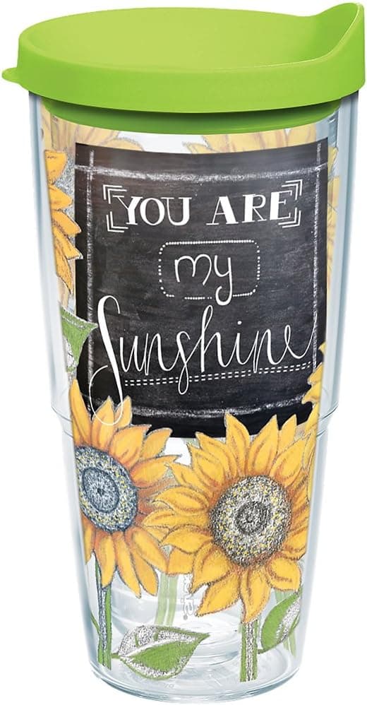 Tervis Sunshine Sunflowers Tumbler with Wrap and Lime Green Lid 24oz, Clear
