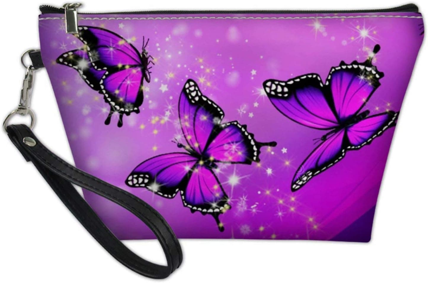 Pensura Printed Purple Butterfly Zipper Head Women Cosmetic Handbag Large Capacity Hold Multiple Makeup Tools Coin Case PU Leather Female Gift