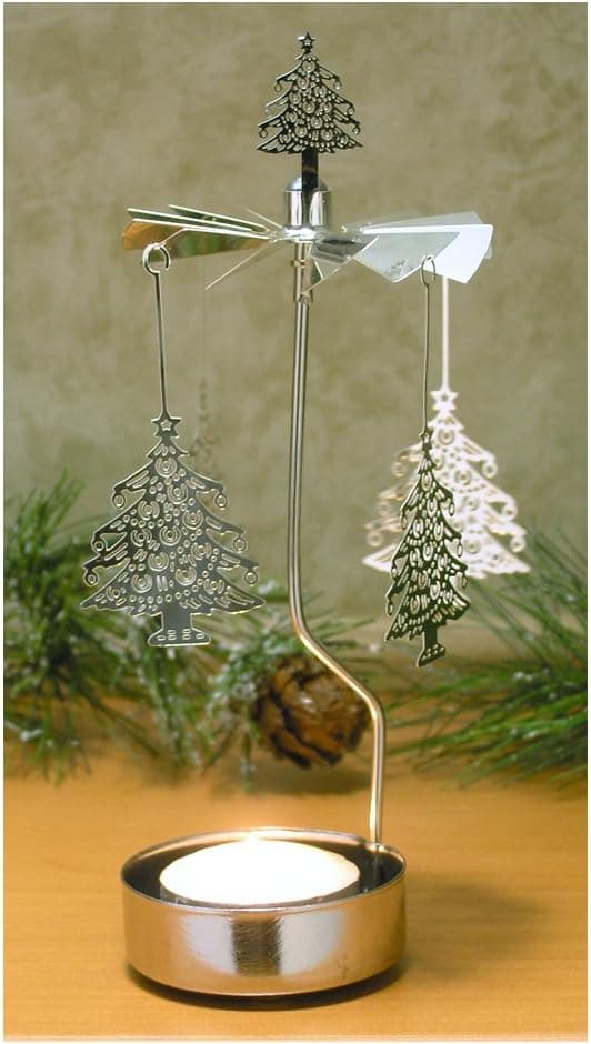 BANBERRY DESIGNS Christmas Tree Spinning Candle Holder - Scandinavian Design - Tea Light Candle Holder - Rotary Candle Holders -